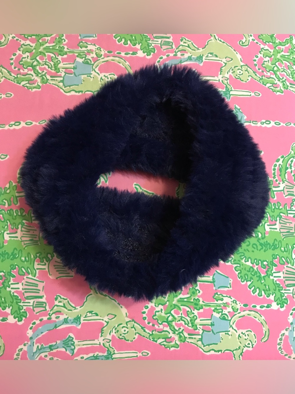 J McLaughlin navy blue faux Fur neck warmer Headband